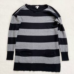 Caslon Black Gray Striped Tunic Sweater Pockets Cotton Blend Nordstrom Medium